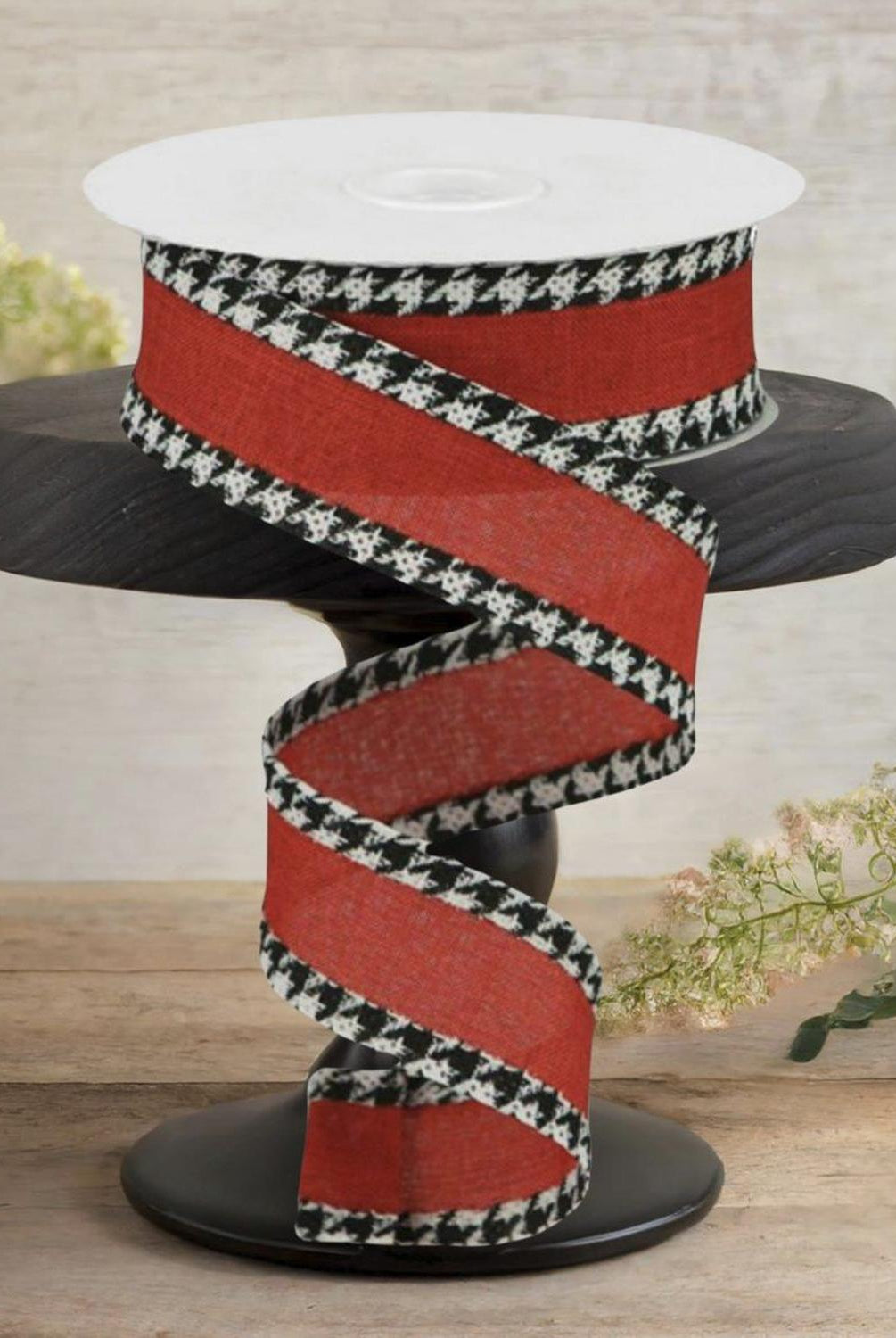 1.5" Houndstooth Edge Ribbon: Red, Black, White (10 Yards)