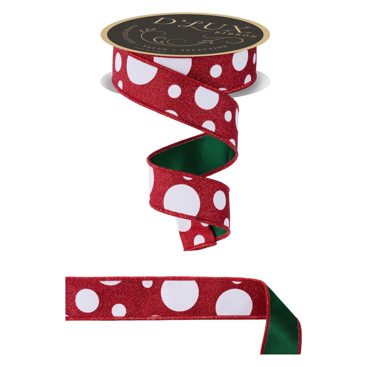 Shop For 1.5 in Giant Polka Dot Fused Ribbon: Red/Green (10 Yards)