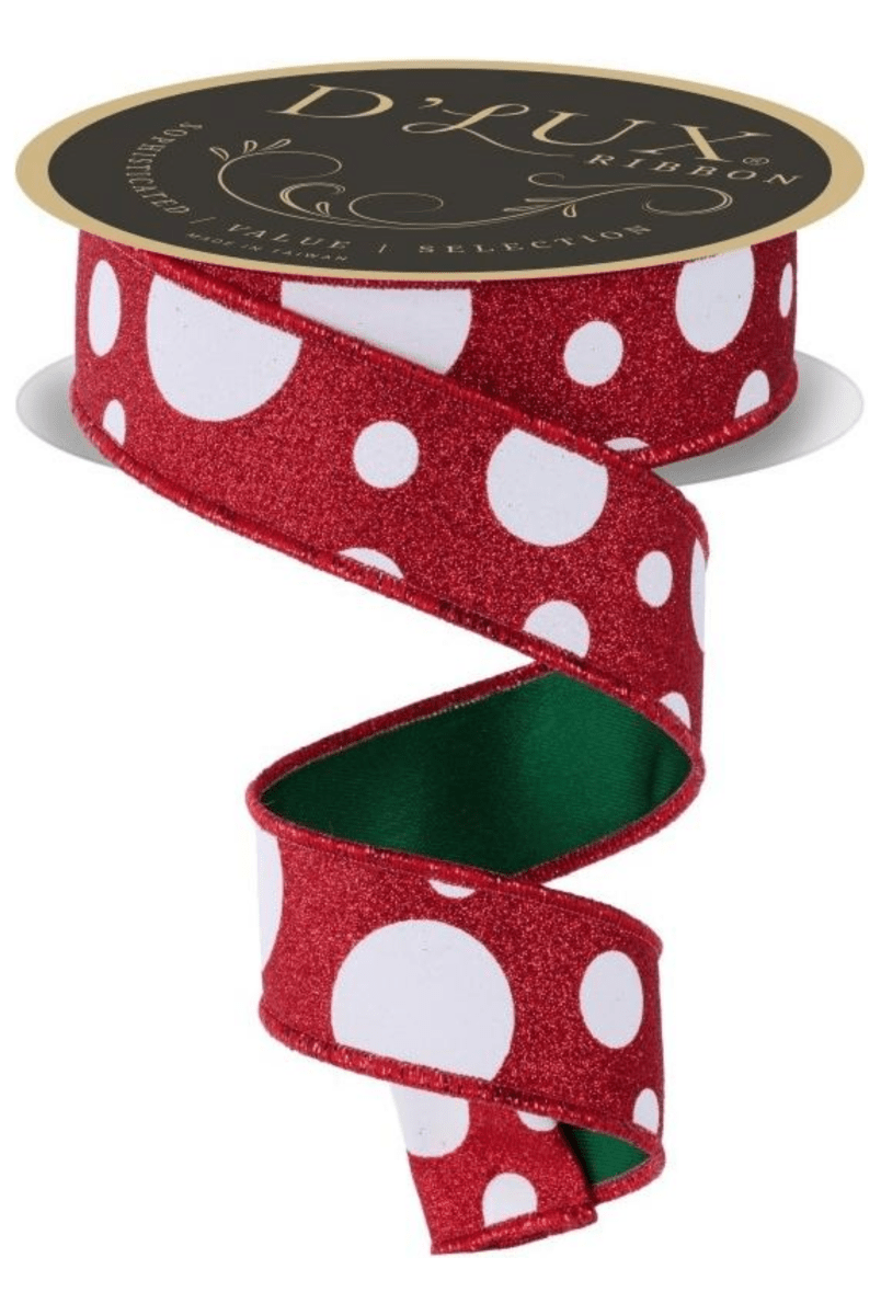 Shop For 1.5 in Giant Polka Dot Fused Ribbon: Red/Green (10 Yards)