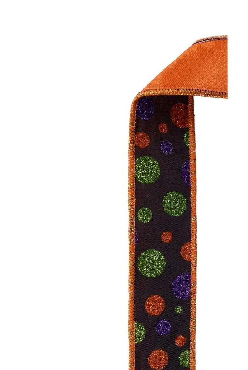 Shop For 1.5 in Glitter Polka Dot Fused Ribbon: Black/Orange/Purple (10 Yards)