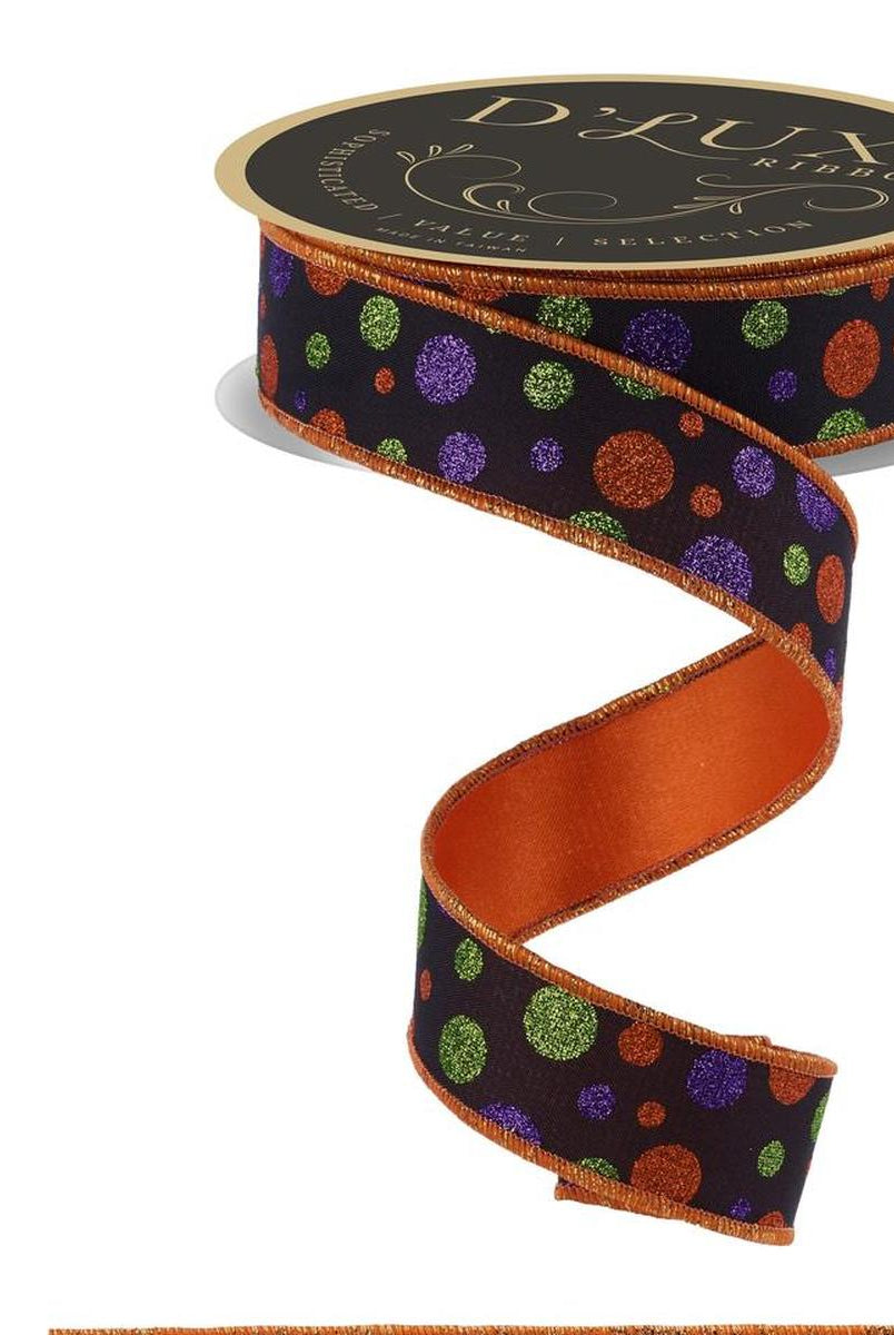 Shop For 1.5 in Glitter Polka Dot Fused Ribbon: Black/Orange/Purple (10 Yards)