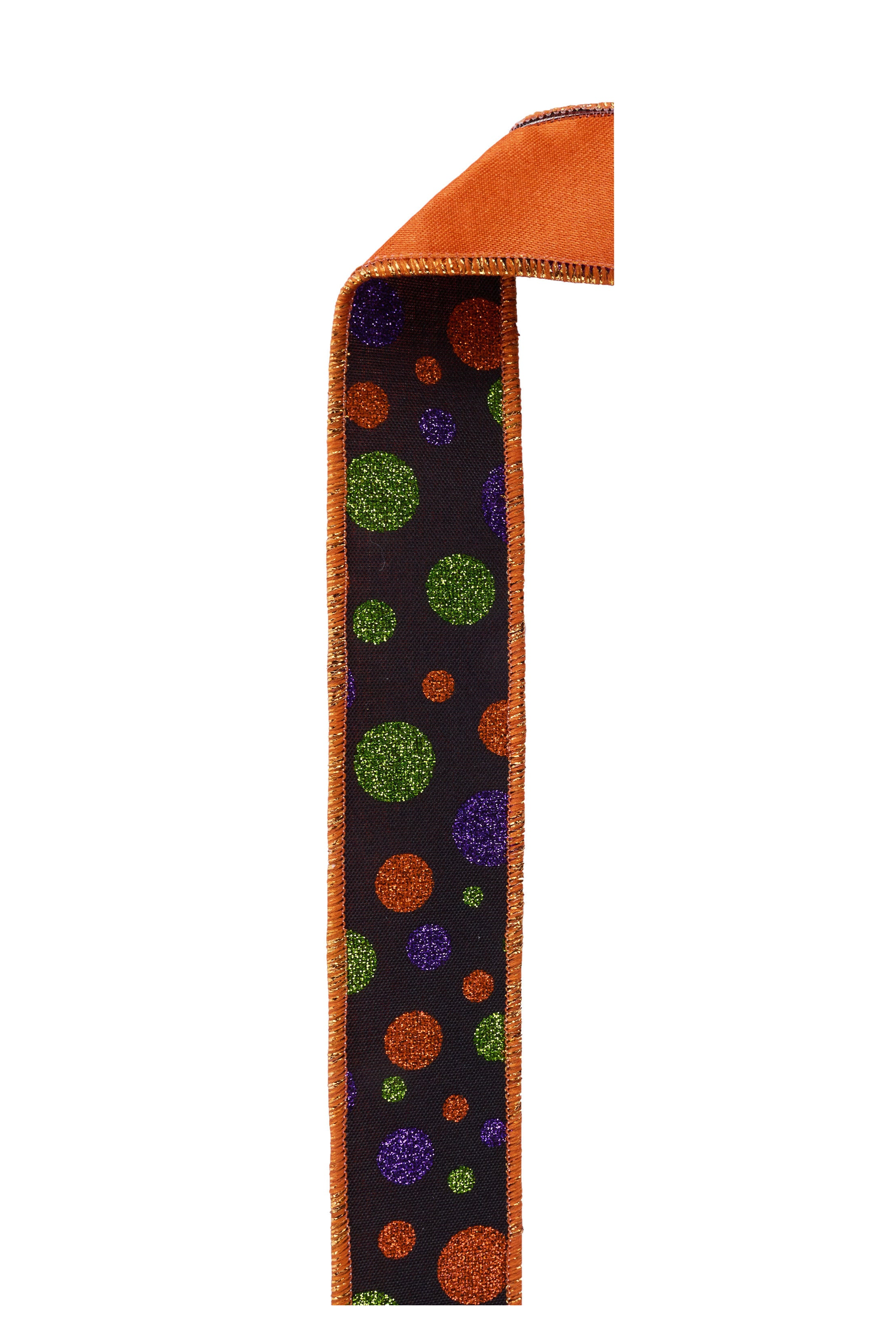 Shop For 1.5 in Glitter Polka Dot Fused Ribbon: Black/Orange/Purple (10 Yards)