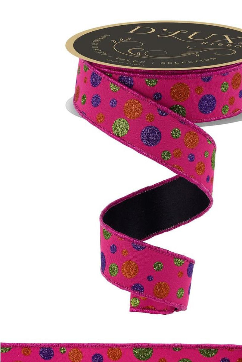 Shop For 1.5 in Glitter Polka Dot Fused Ribbon: Hot Pink (10 Yards)