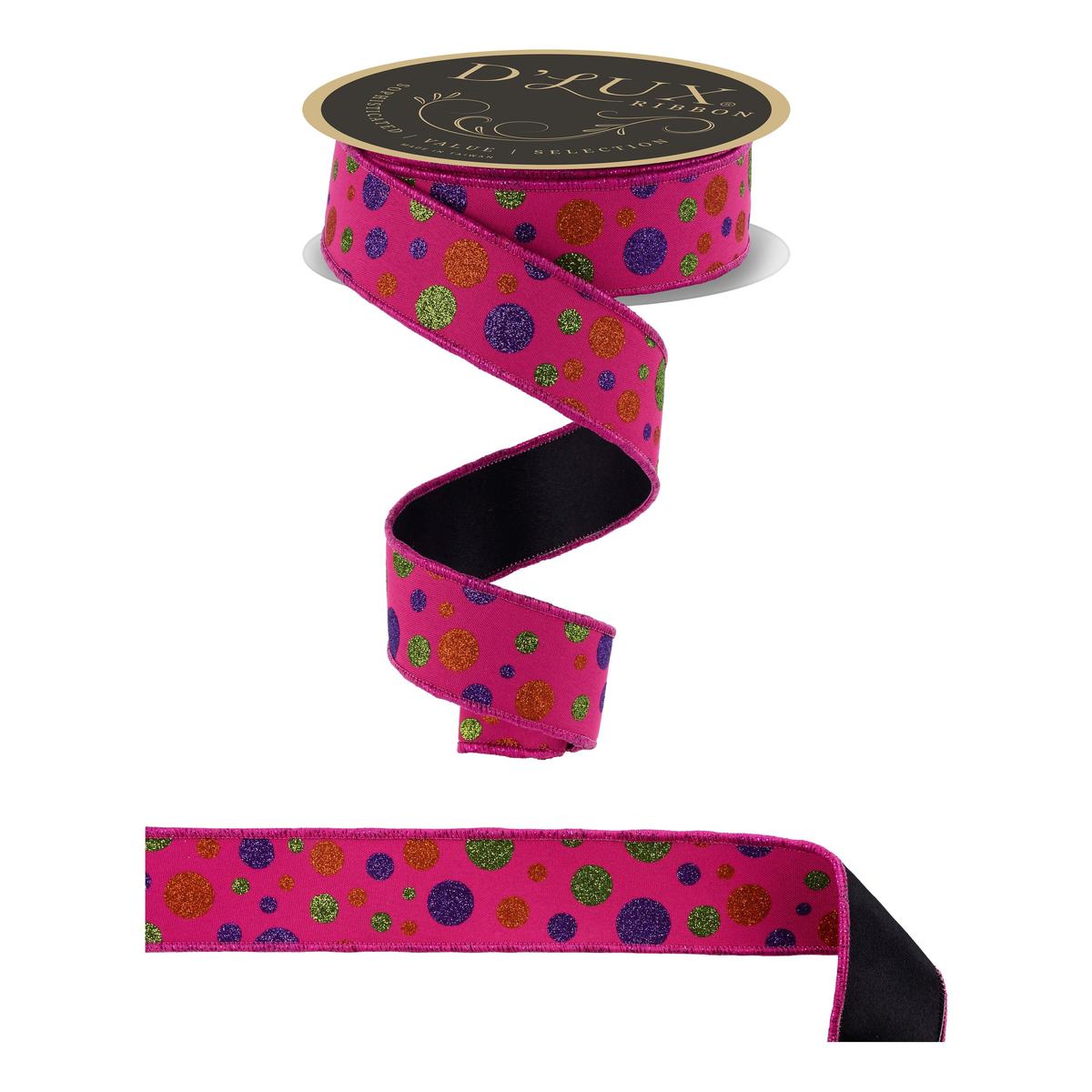 Shop For 1.5 in Glitter Polka Dot Fused Ribbon: Hot Pink (10 Yards)
