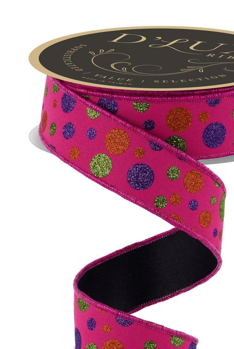 Shop For 1.5 in Glitter Polka Dot Fused Ribbon: Hot Pink (10 Yards)