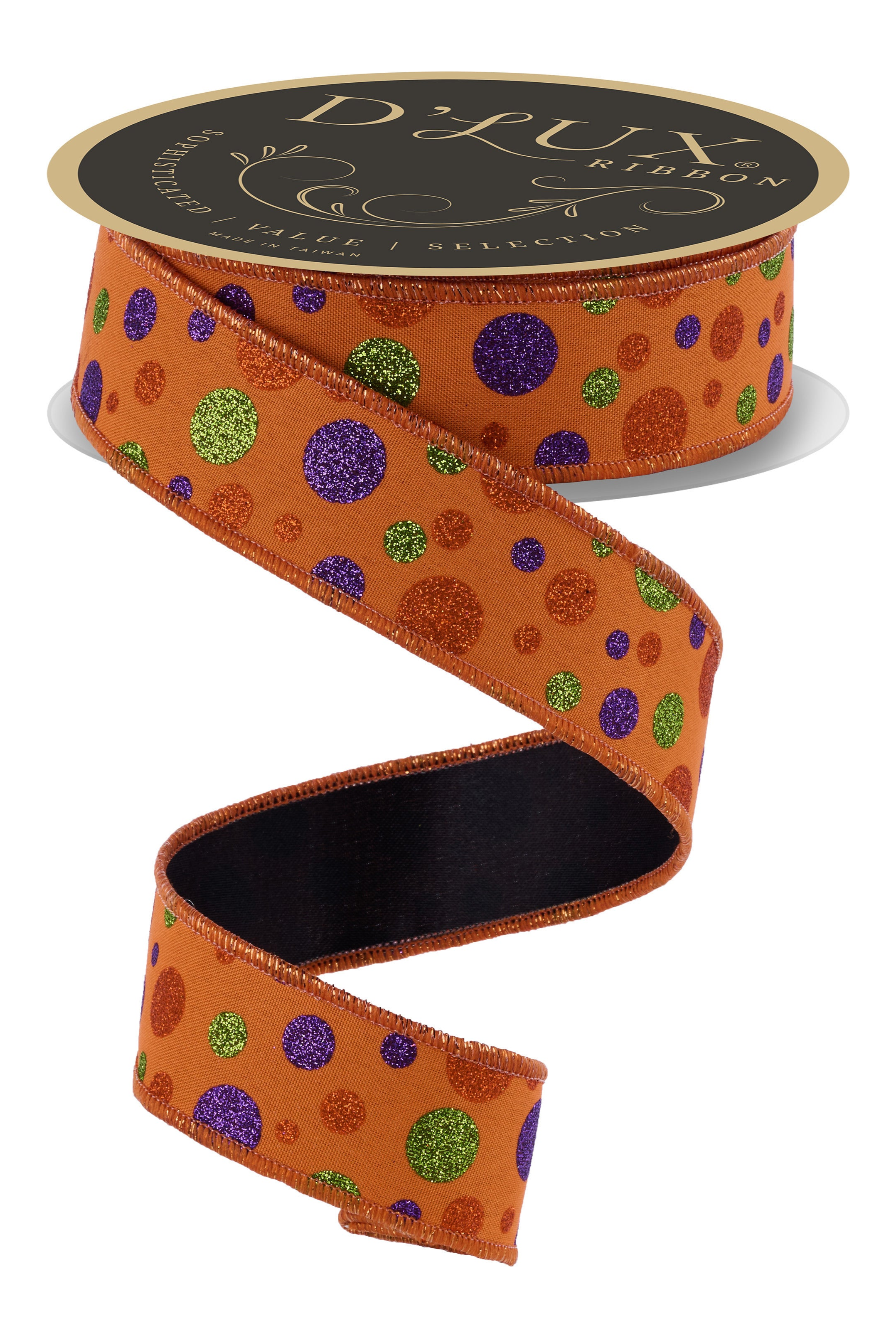 Shop For 1.5 in Glitter Polka Dot Fused Ribbon: Orange/Lime/Purple (10 Yards)