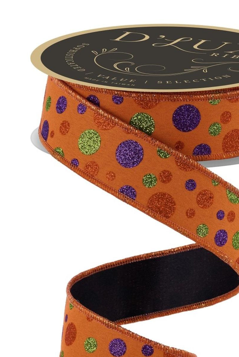 Shop For 1.5 in Glitter Polka Dot Fused Ribbon: Orange/Lime/Purple (10 Yards)