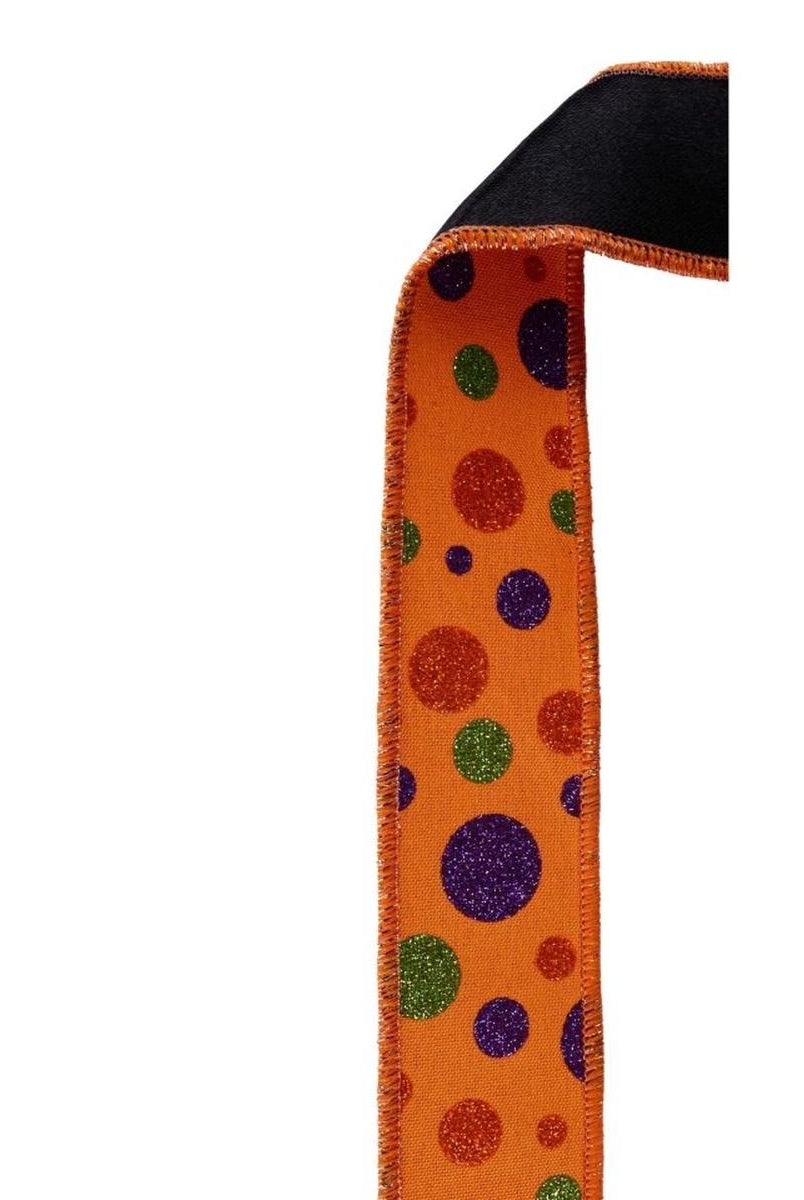Shop For 1.5 in Glitter Polka Dot Fused Ribbon: Orange/Lime/Purple (10 Yards)