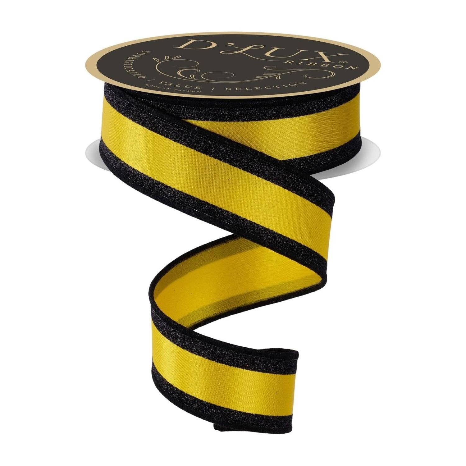 Shop For 1.5 in Vertical Stripe Glitter Fused Ribbon: Black & Yellow
