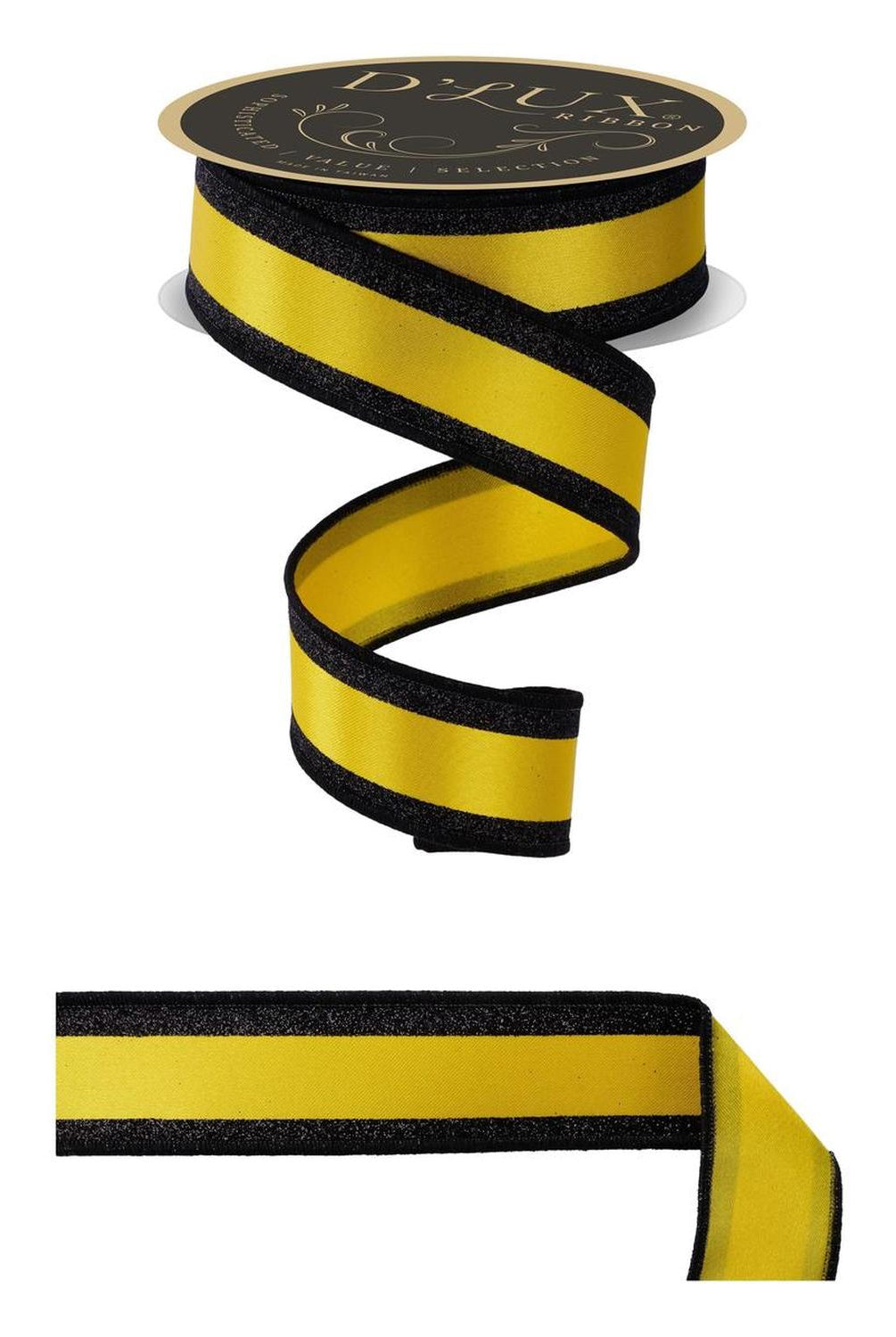 Shop For 1.5 in Vertical Stripe Glitter Fused Ribbon: Black & Yellow