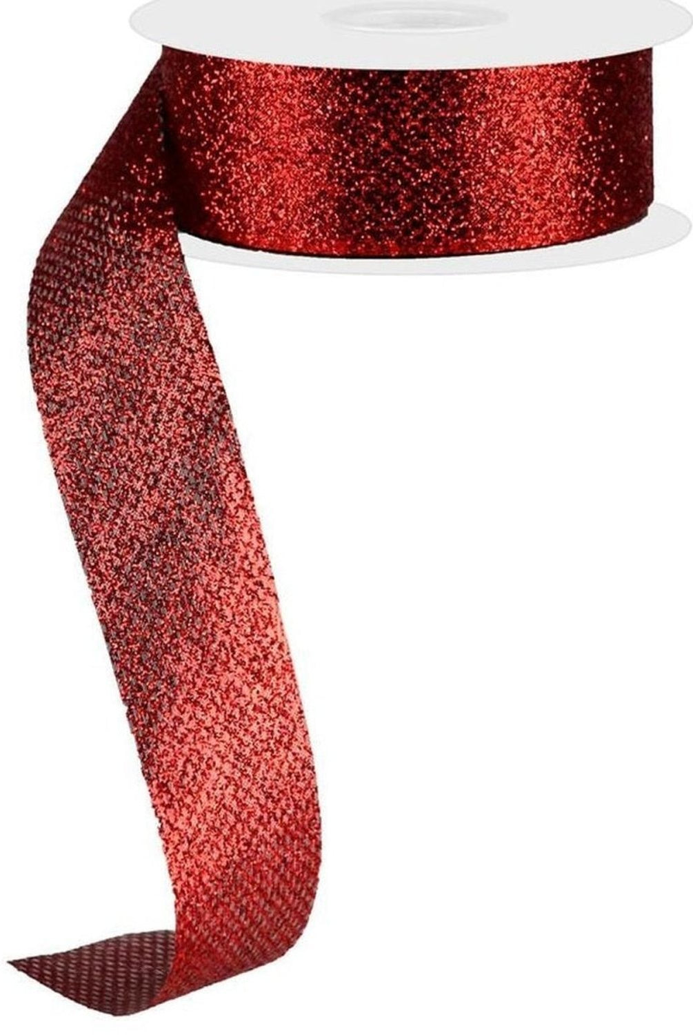 Shop For 1.5 inch Glitter on Metallic Ribbon: Red (25 Yards)