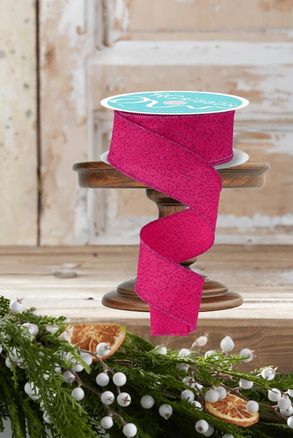 1.5" Irregular Spotted Glitter Ribbon: Fuchsia (10 Yards)