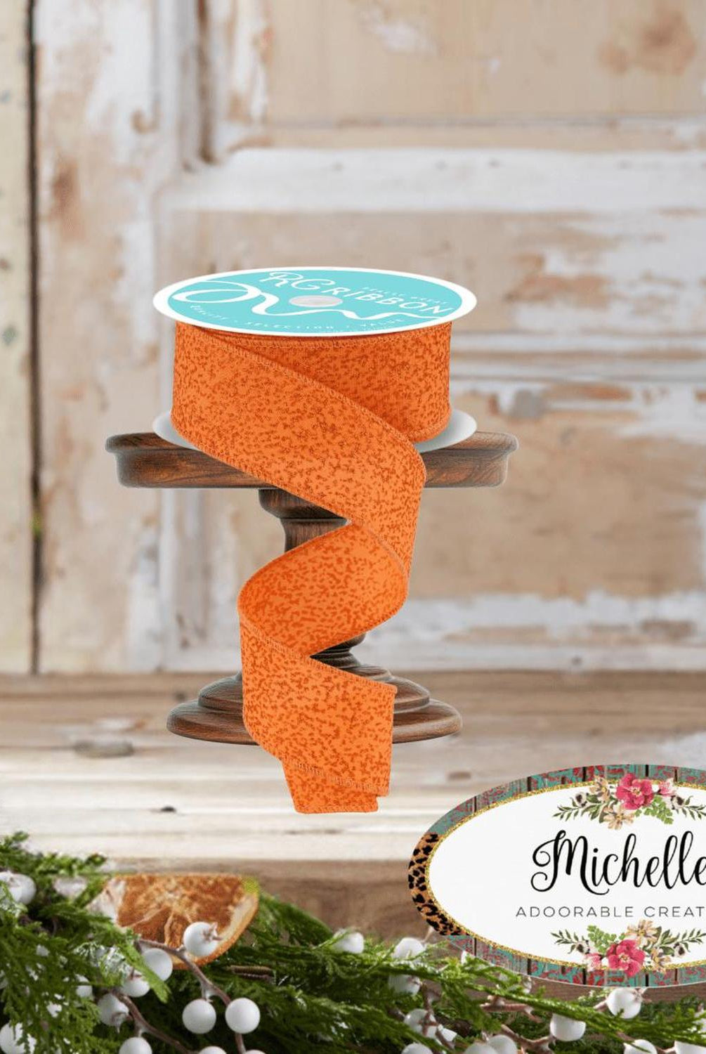 1.5" Irregular Spotted Glitter Ribbon: Orange (10 Yards)