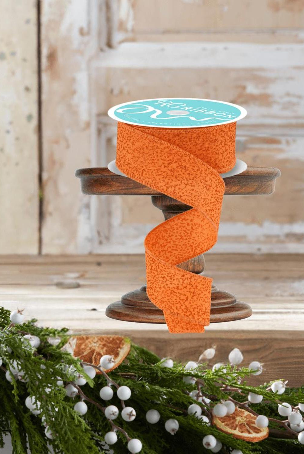 1.5" Irregular Spotted Glitter Ribbon: Orange (10 Yards)