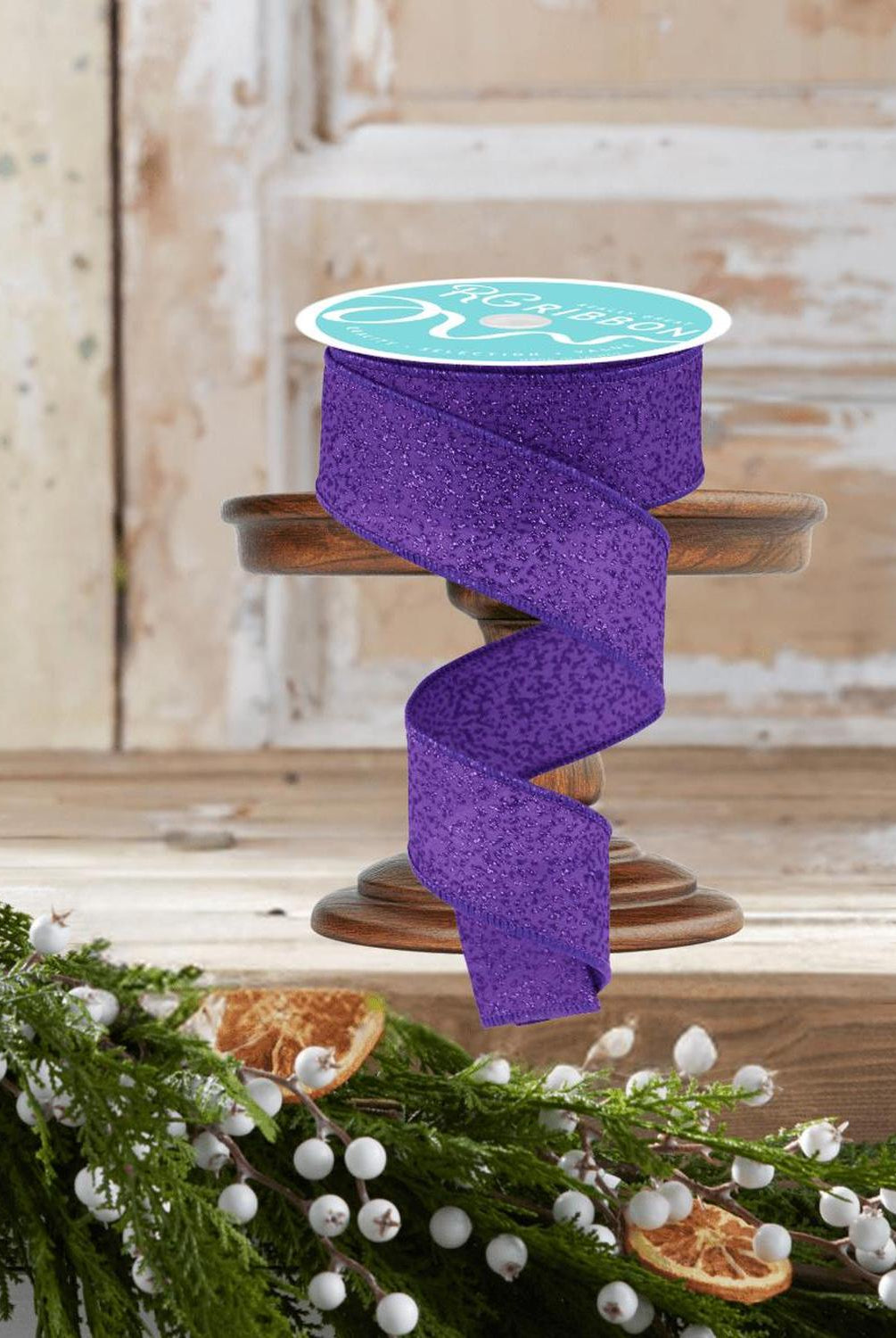 1.5" Irregular Spotted Glitter Ribbon: Purple (10 Yards)