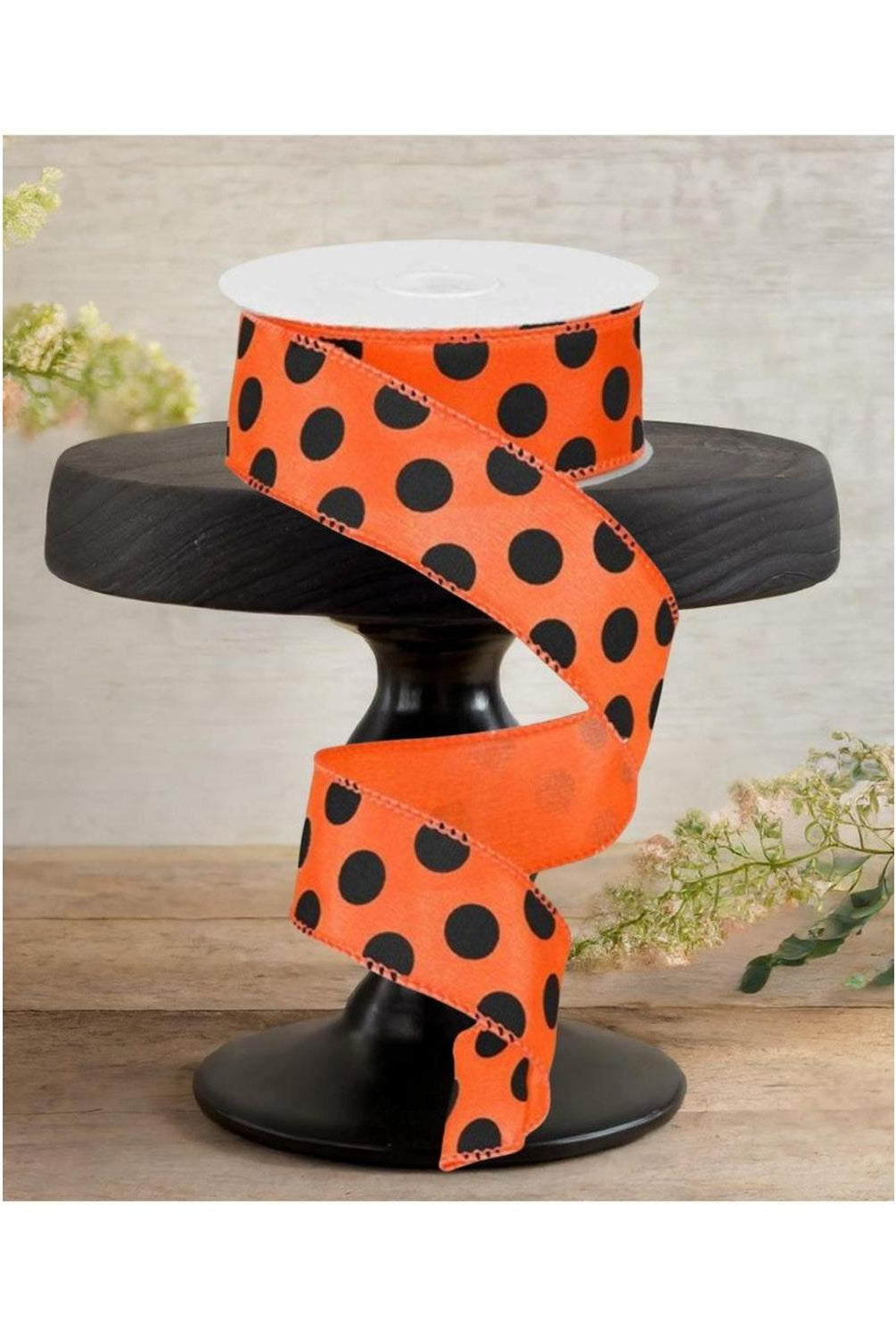 1.5" Large Polka Dot Ribbon: Orange & Black (10 Yards)