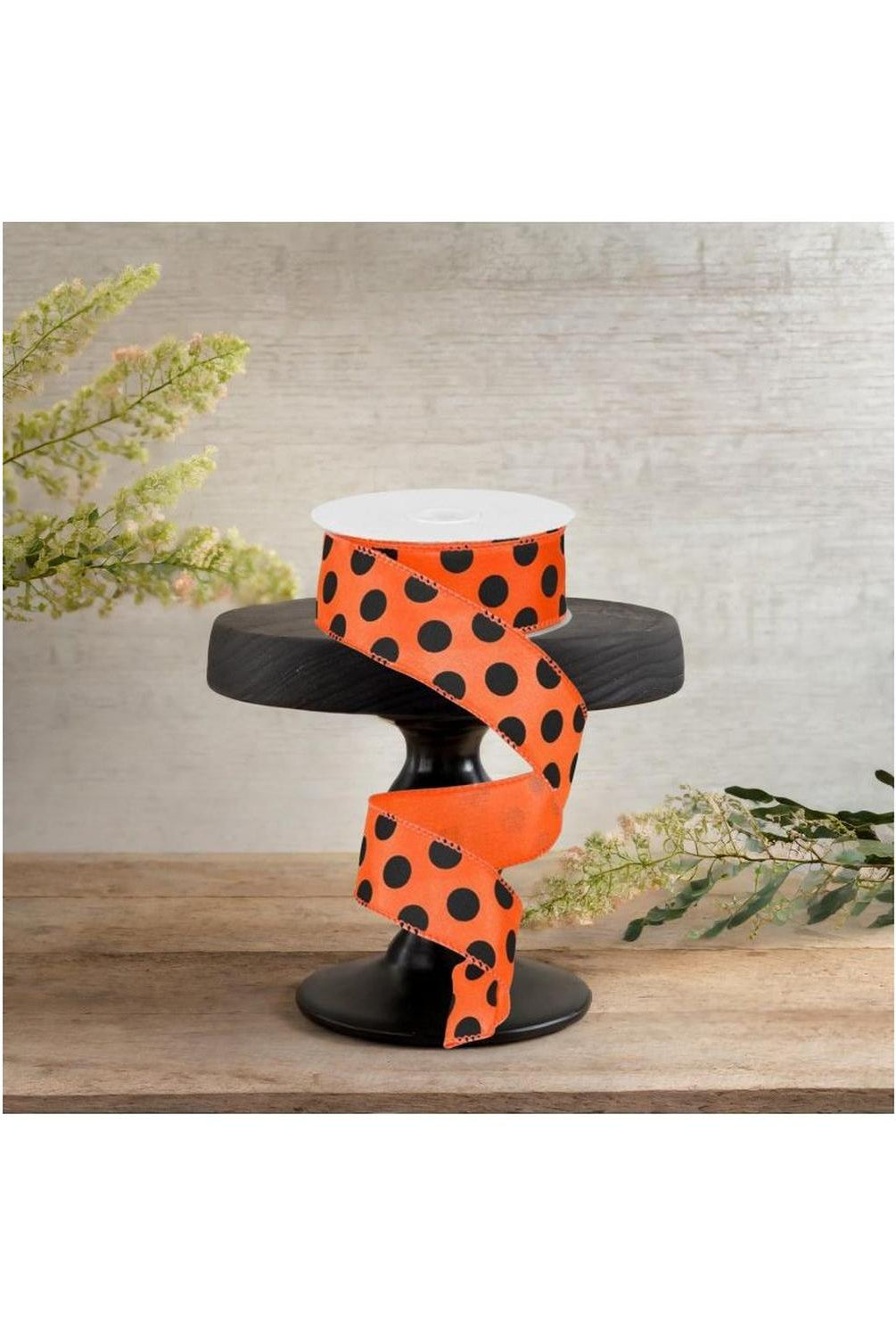 1.5" Large Polka Dot Ribbon: Orange & Black (10 Yards)
