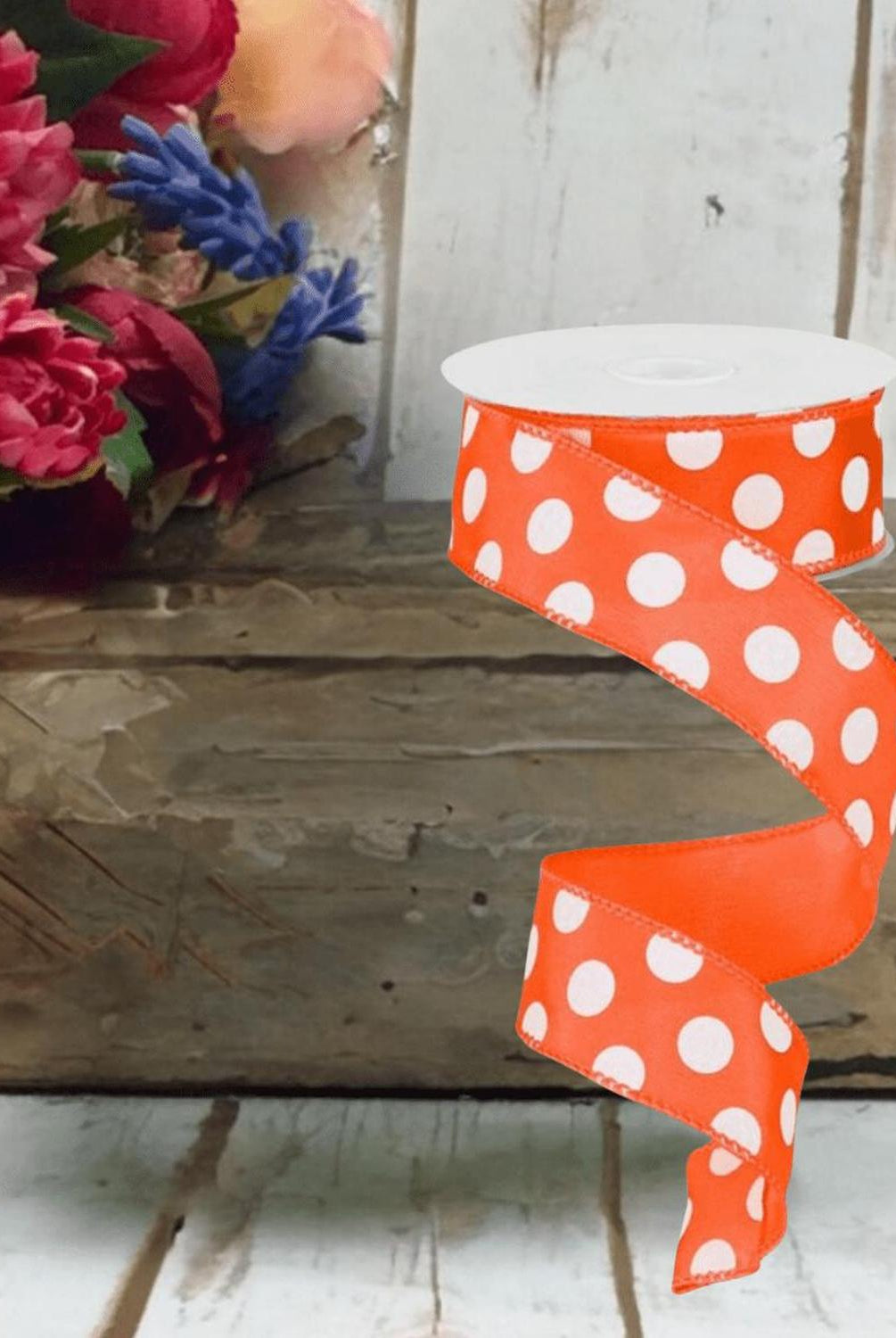 1.5" Large Polka Dot Ribbon: Orange/White (10 Yards)