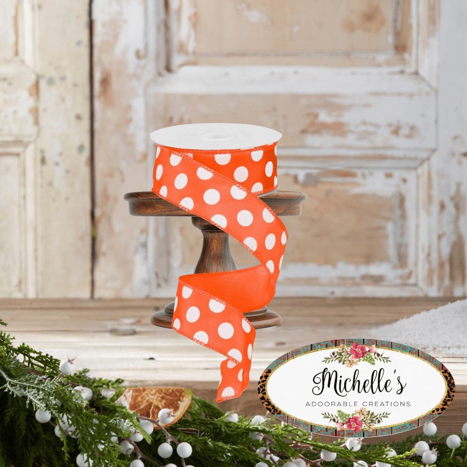 Shop For 1.5" Large Polka Dot Ribbon: Orange/White (10 Yards)
