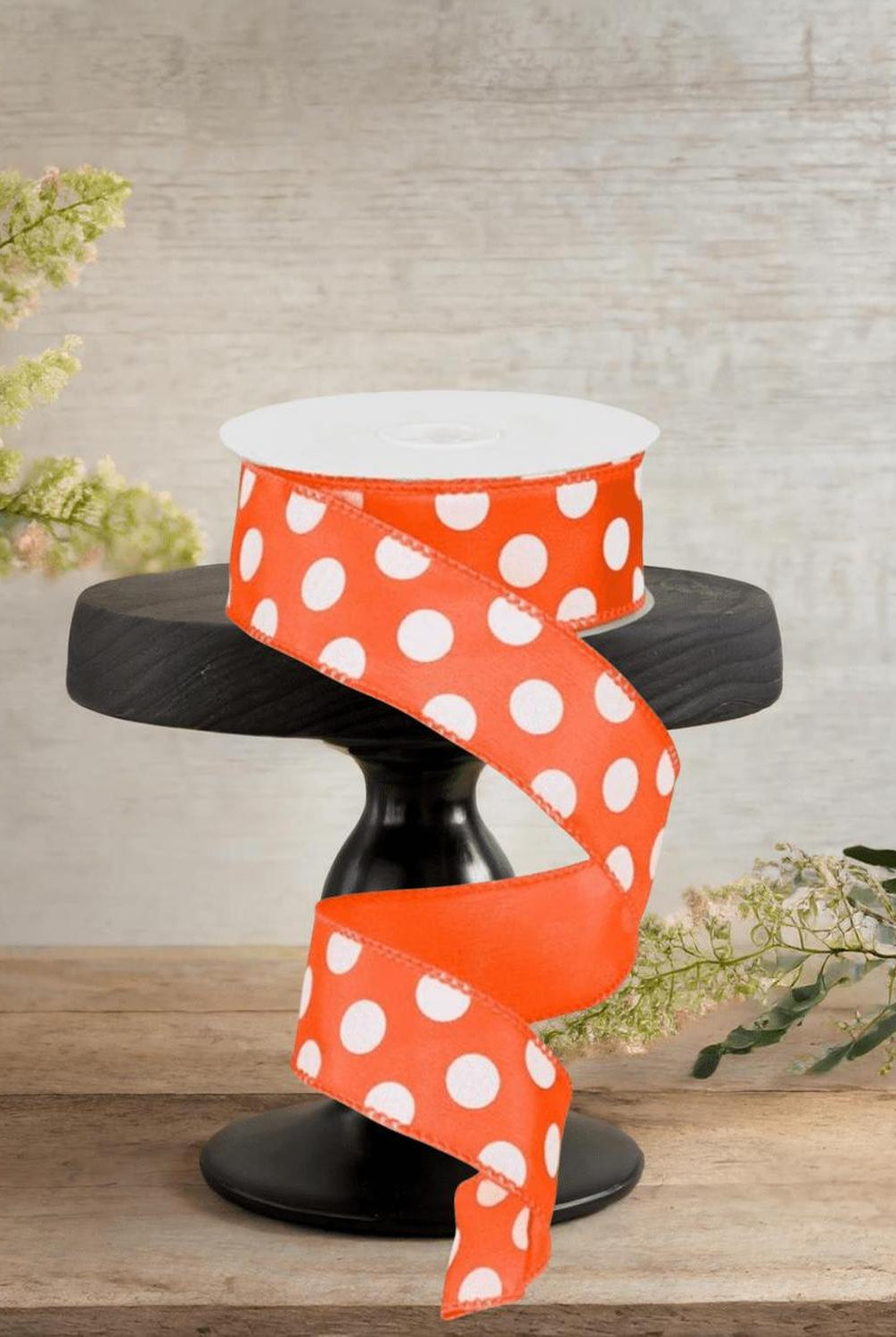 1.5" Large Polka Dot Ribbon: Orange/White (10 Yards)