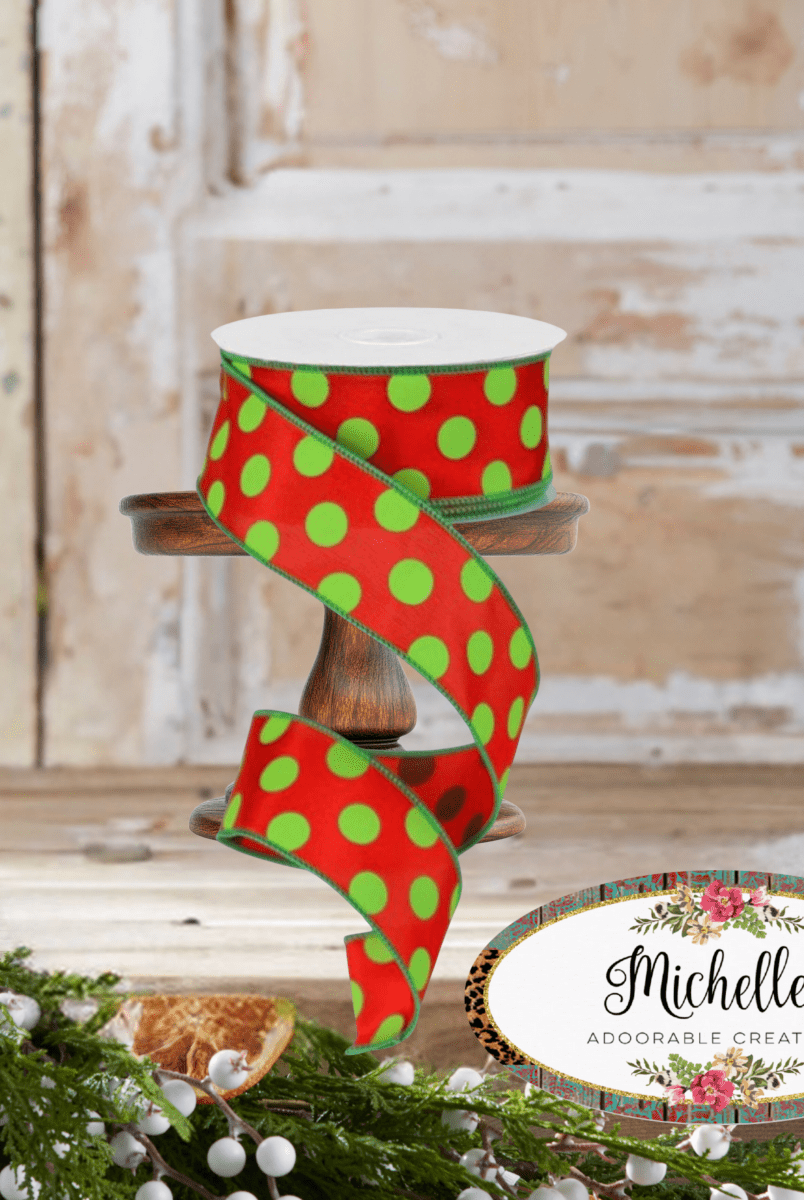 Shop For 1.5" Large Polka Dot Ribbon: Red & Lime Green (10 Yards)