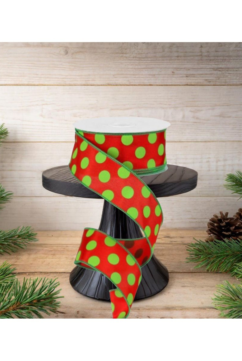 Shop For 1.5" Large Polka Dot Ribbon: Red & Lime Green (10 Yards) at Michelle's aDOORable Creations