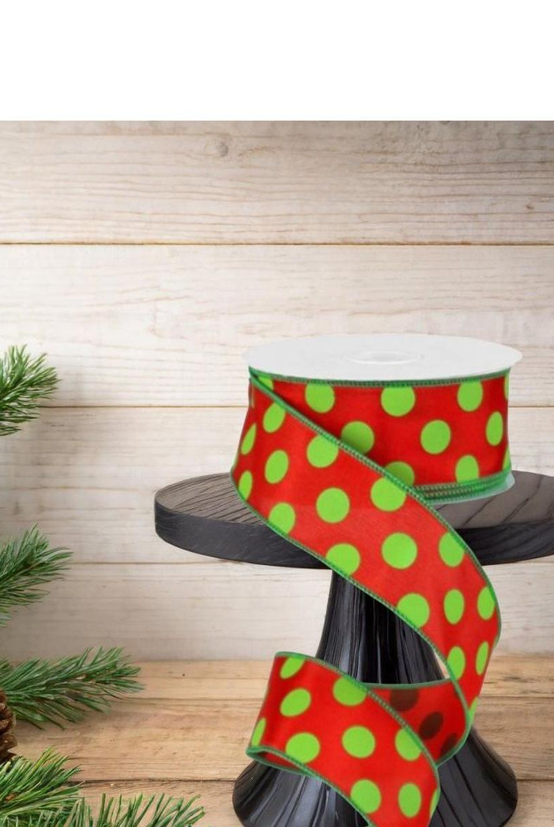 Shop For 1.5" Large Polka Dot Ribbon: Red & Lime Green (10 Yards) at Michelle's aDOORable Creations
