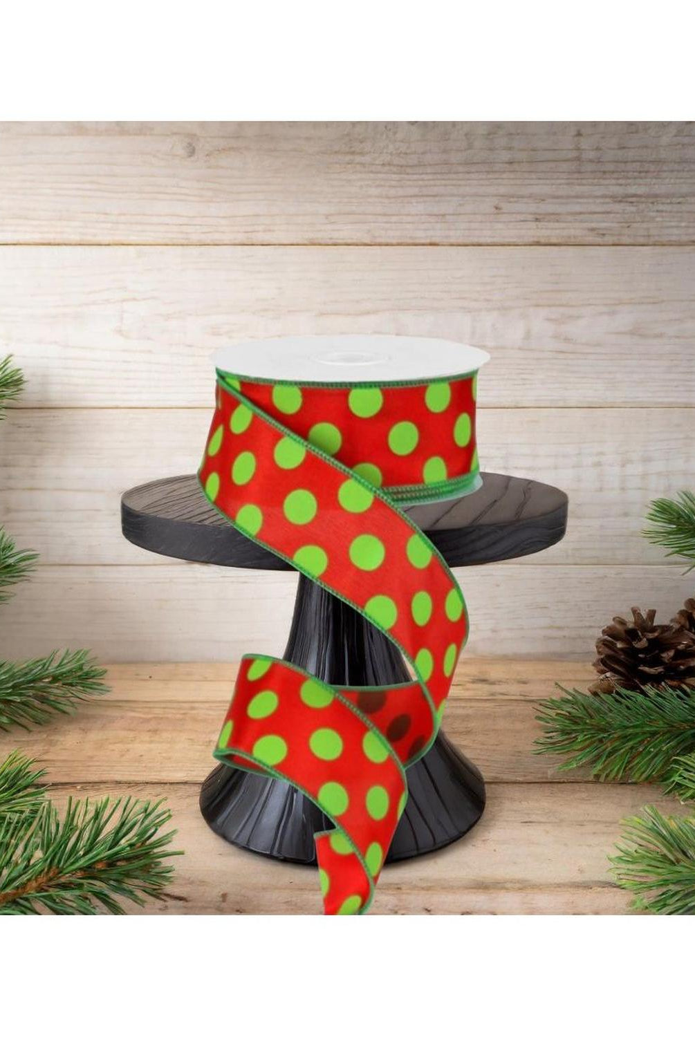 Shop For 1.5" Large Polka Dot Ribbon: Red & Lime Green (10 Yards) at Michelle's aDOORable Creations