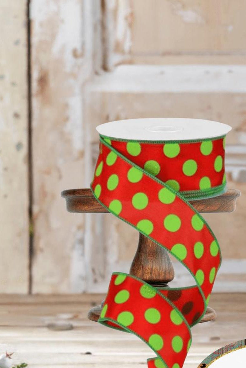 Shop For 1.5" Large Polka Dot Ribbon: Red & Lime Green (10 Yards)