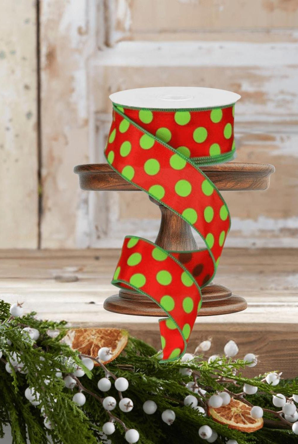 Shop For 1.5" Large Polka Dot Ribbon: Red & Lime Green (10 Yards)