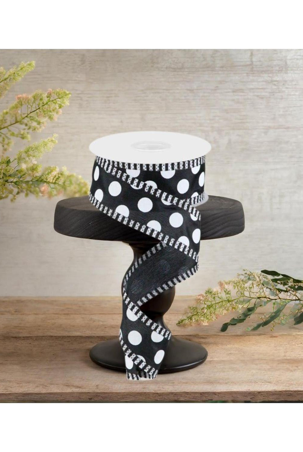 1.5" Large Polka Dot Stripe Ribbon: Black (10 Yards)