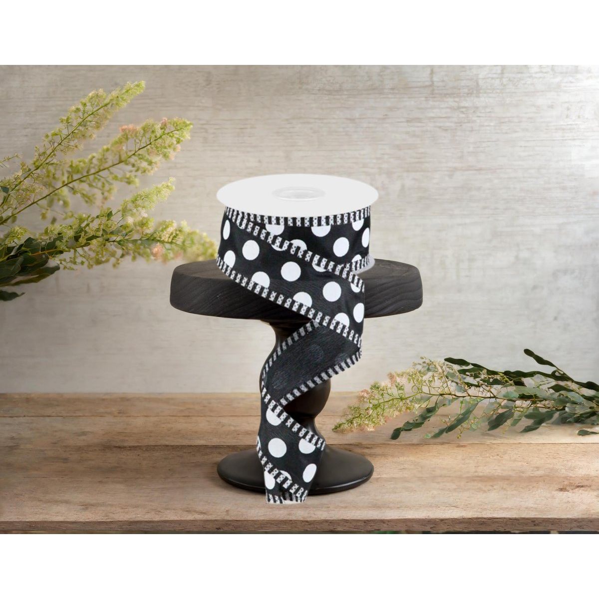 Shop For 1.5" Large Polka Dot Stripe Ribbon: Black (10 Yards) at Michelle's aDOORable Creations