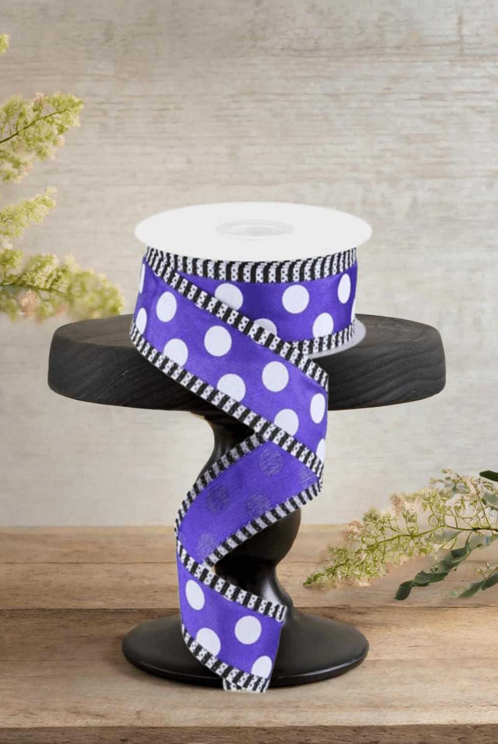 1.5" Large Polka Dot Stripe Ribbon: Purple (10 Yards)