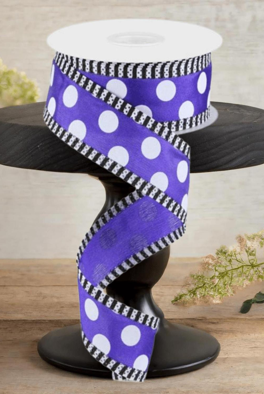 1.5" Large Polka Dot Stripe Ribbon: Purple (10 Yards)