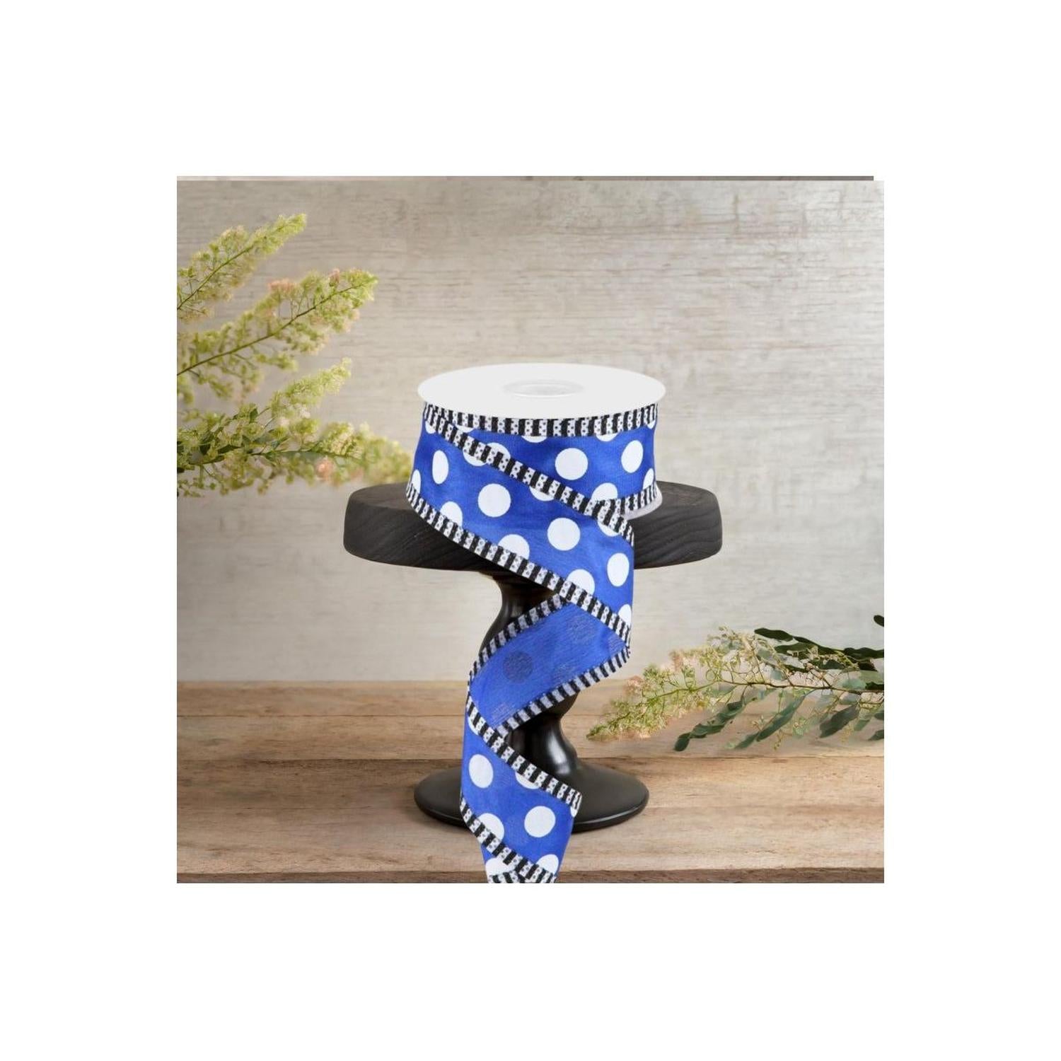 Shop For 1.5" Large Polka Dot Stripe Ribbon: Royal Blue (10 Yards)