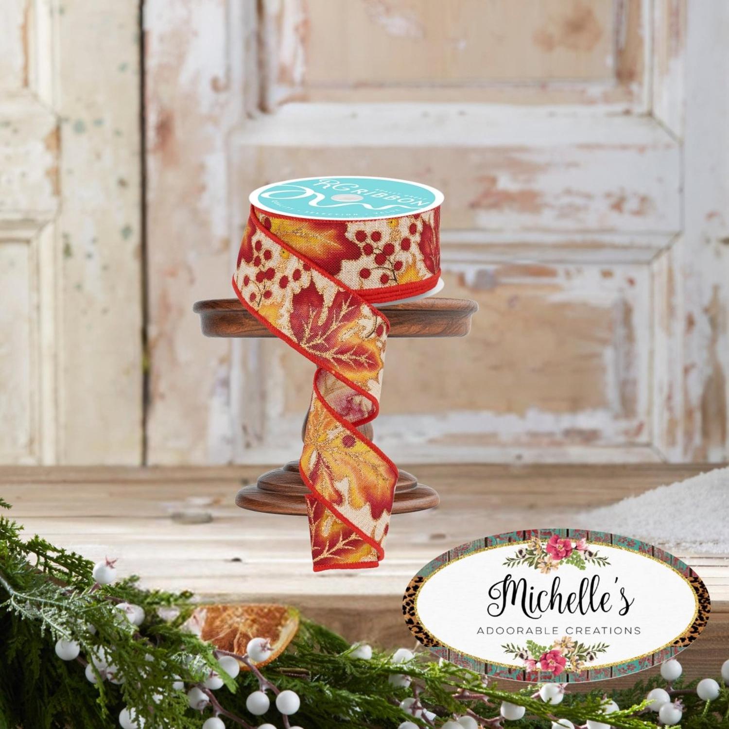 1.5" Leaves with Berries Ribbon (10 Yards)