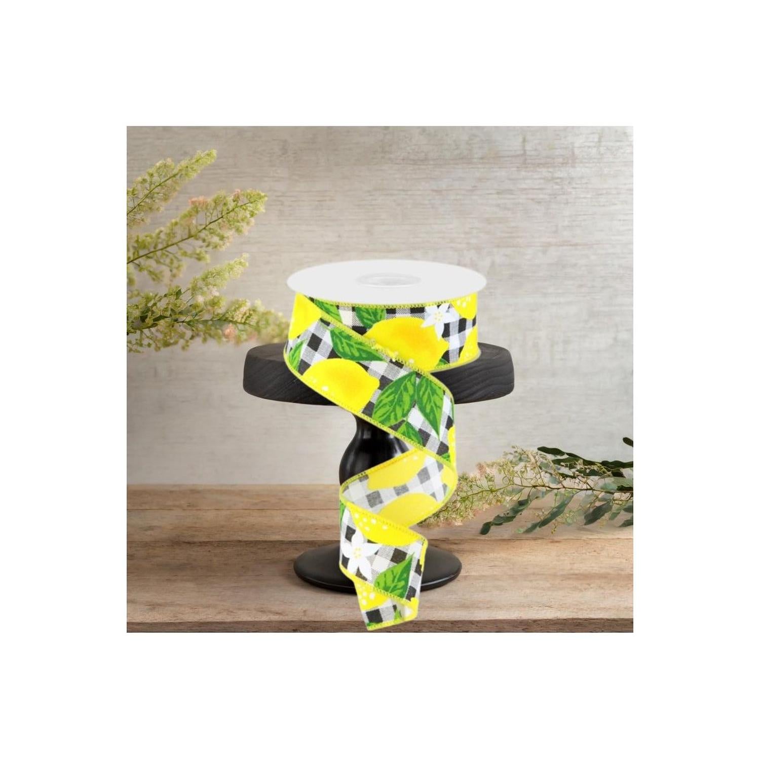 Shop For 1.5" Lemon Check on Royal Ribbon: Black & White (10 Yards)