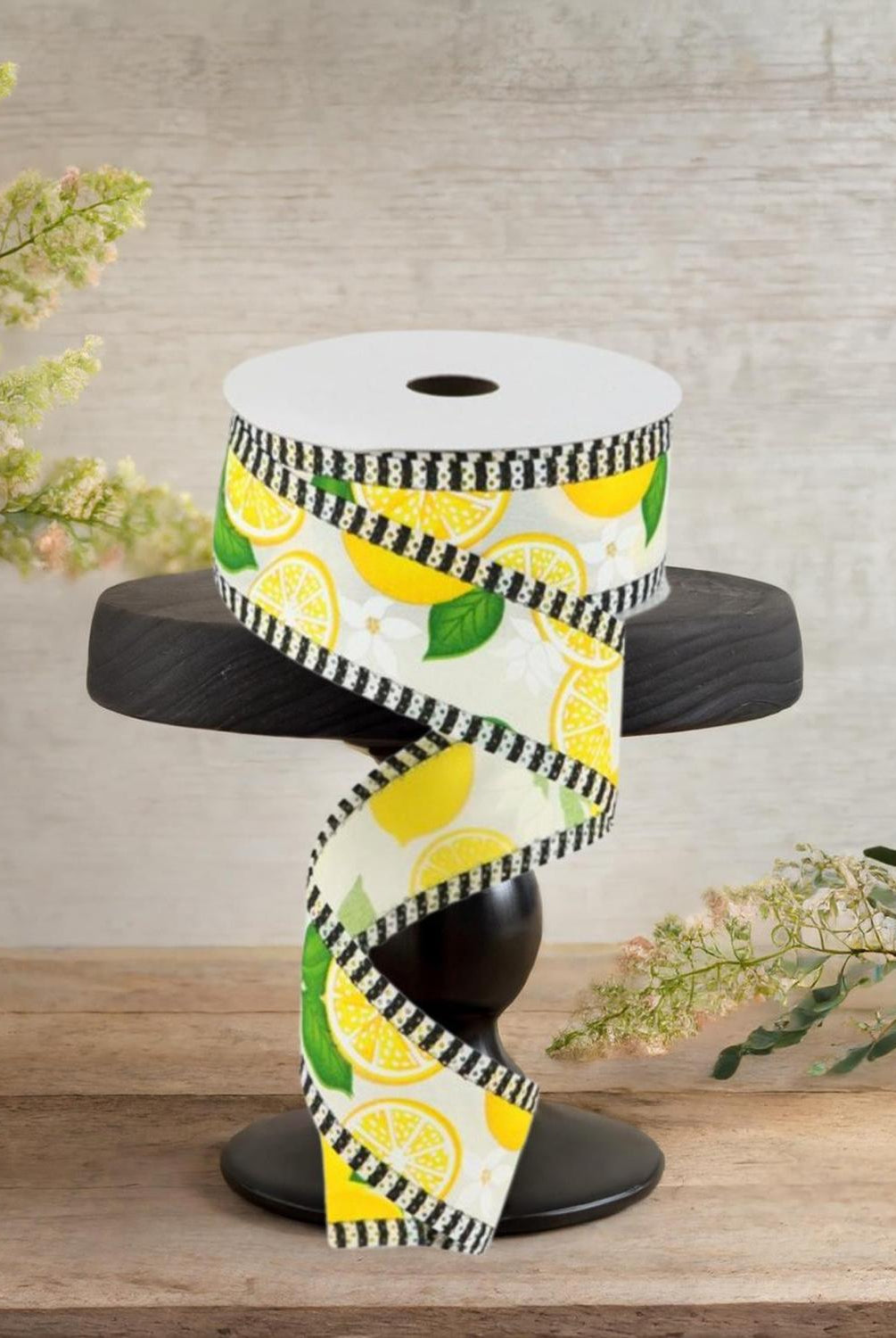 Shop For 1.5" Lemon with Leaves Thin Stripes Ribbon: Cream (10 Yards)