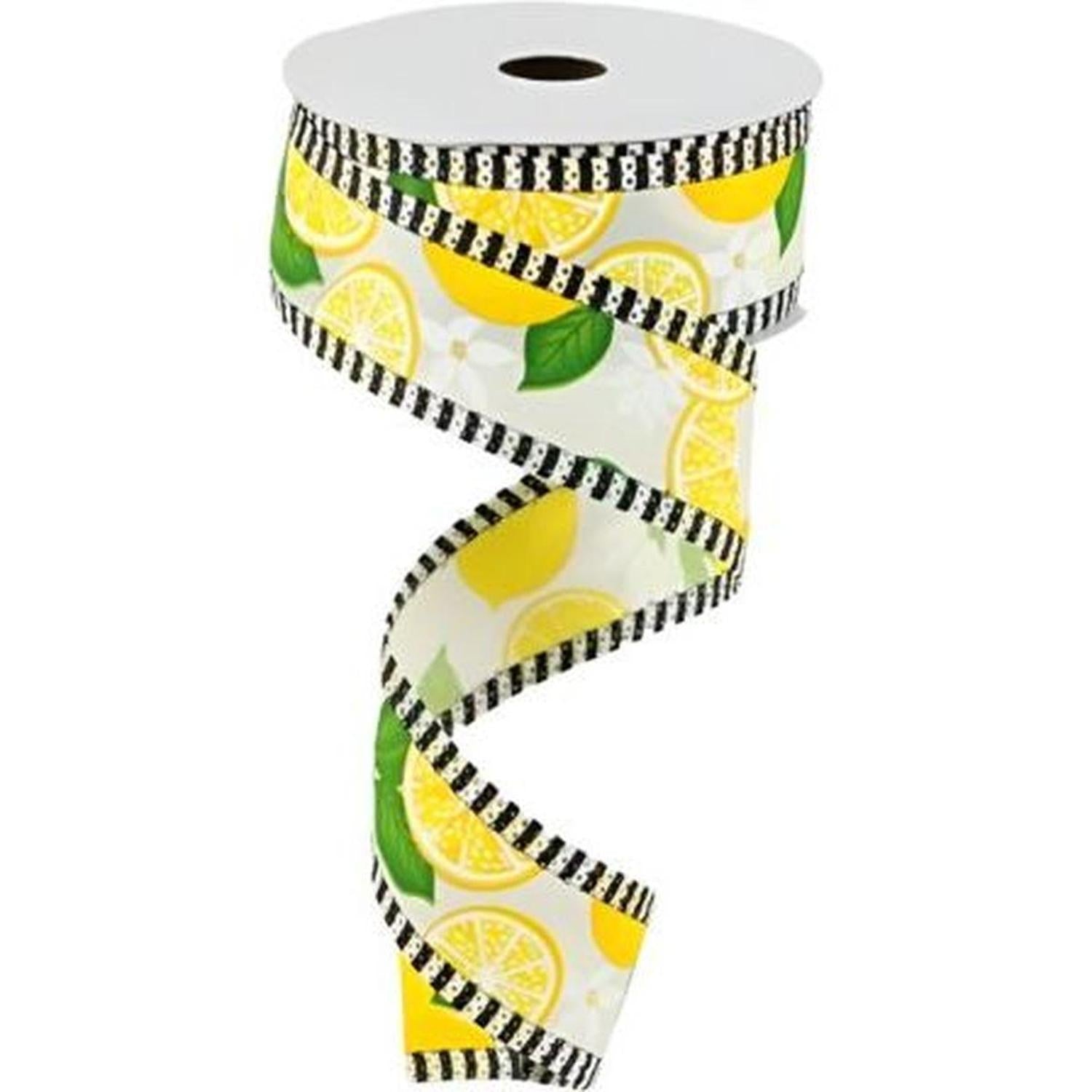 Shop For 1.5" Lemon with Leaves Thin Stripes Ribbon: Cream (10 Yards) at Michelle's aDOORable Creations