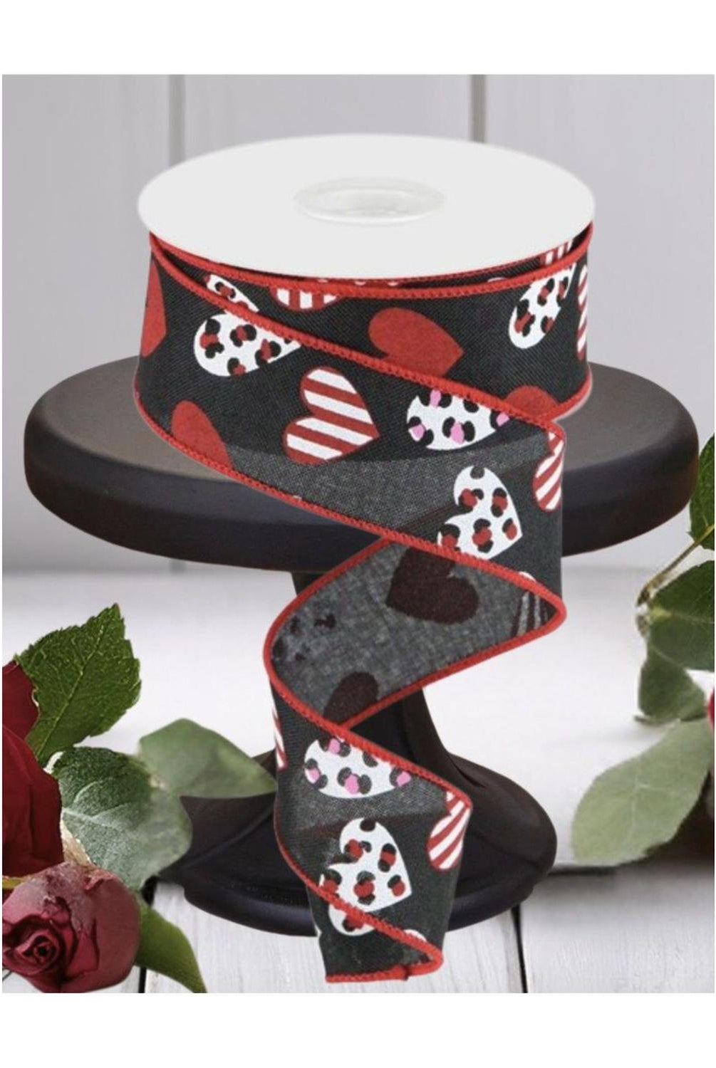 Shop For 1.5" Leopard Hearts Ribbon: Black (10 Yard)