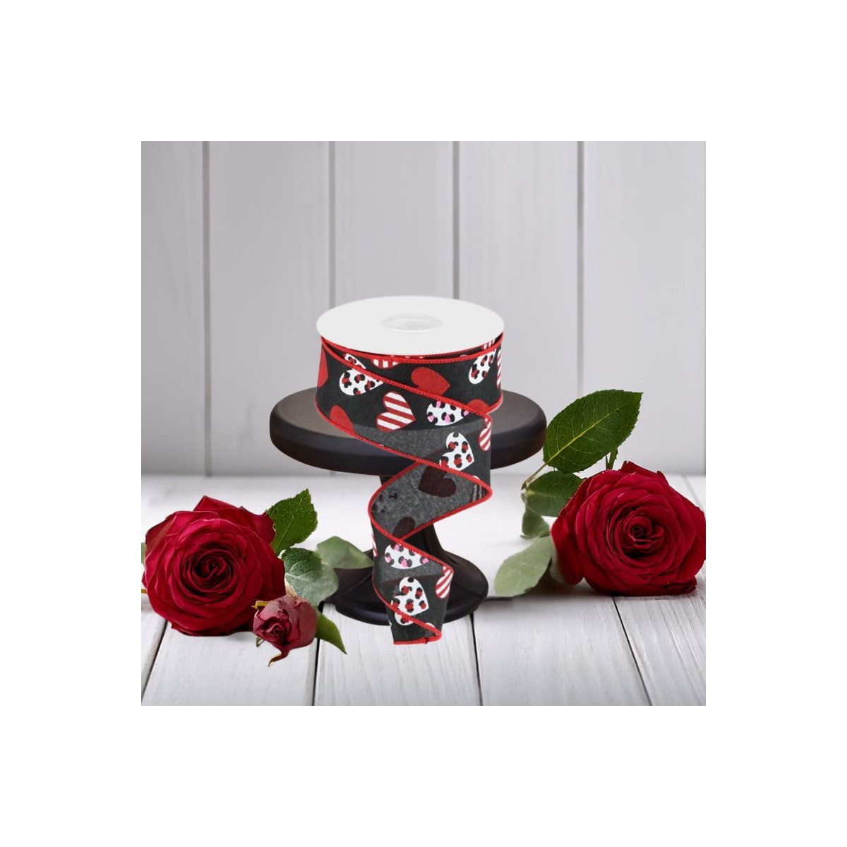 Shop For 1.5" Leopard Hearts Ribbon: Black (10 Yard)