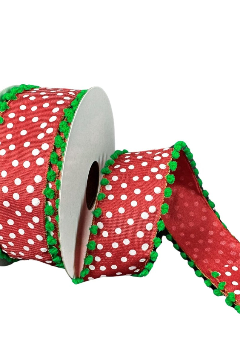 Shop For 1.5" Linen Dots Pom Pom Ribbon: Red/Green (10 Yards)