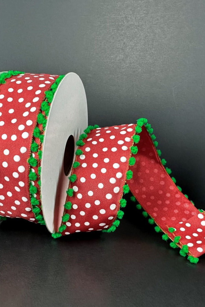 Shop For 1.5" Linen Dots Pom Pom Ribbon: Red/Green (10 Yards)