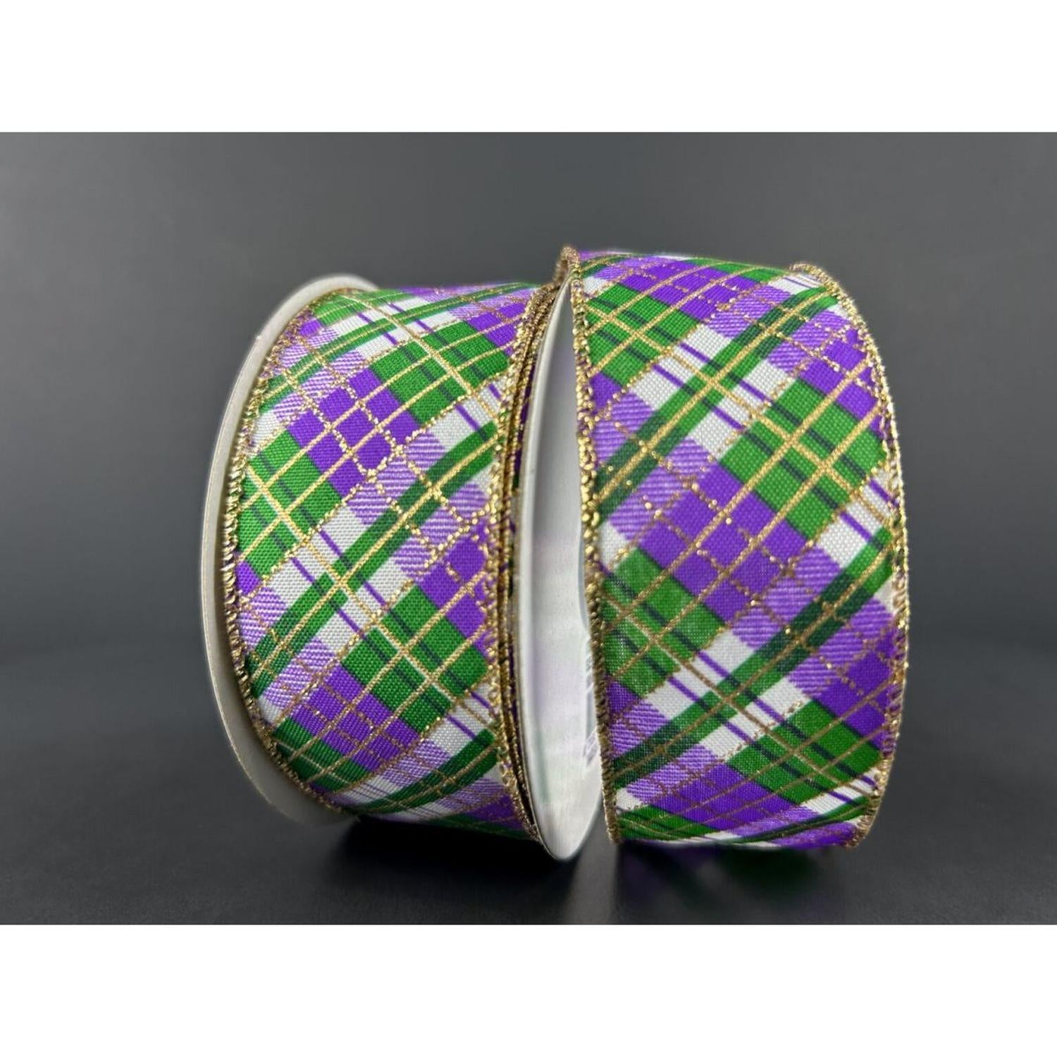 1.5" Mardi Gras Plaid Ribbon: Purple, Gold, Green (10 Yards)