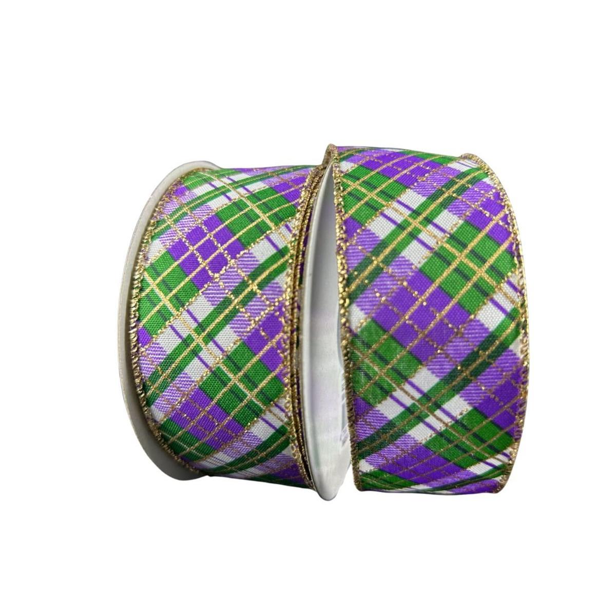 Shop For 1.5" Mardi Gras Plaid Ribbon: Purple, Gold, Green (10 Yards) at Michelle's aDOORable Creations