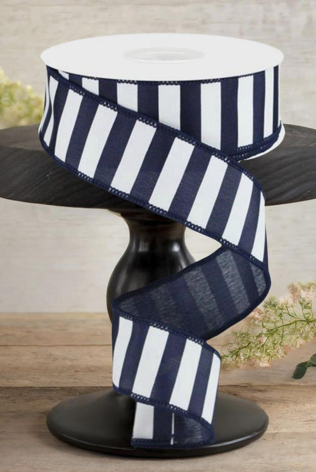 Shop For 1.5" Medium Horizontal Stripe Ribbon: Navy Blue & White (10 Yards)