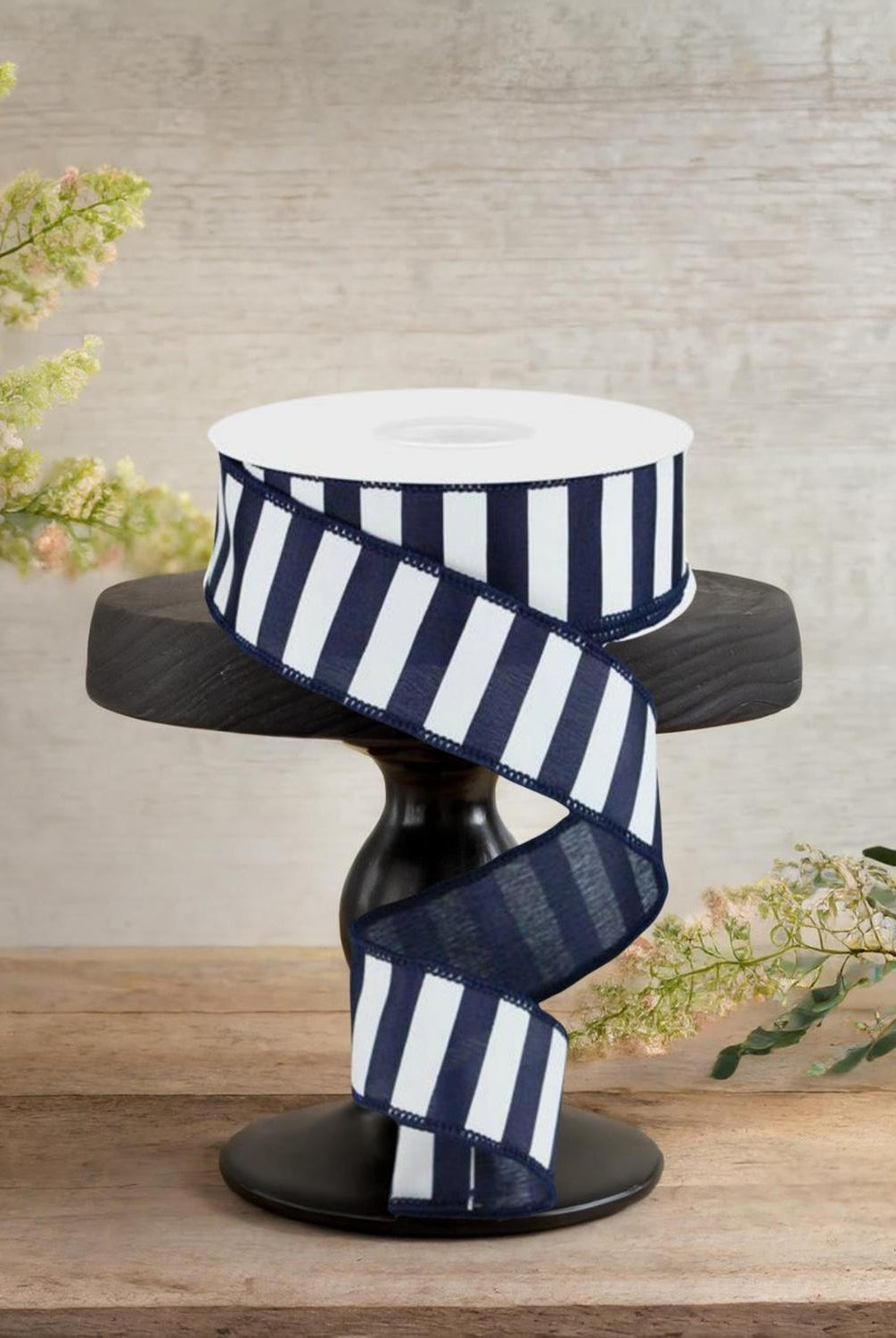 Shop For 1.5" Medium Horizontal Stripe Ribbon: Navy Blue & White (10 Yards)