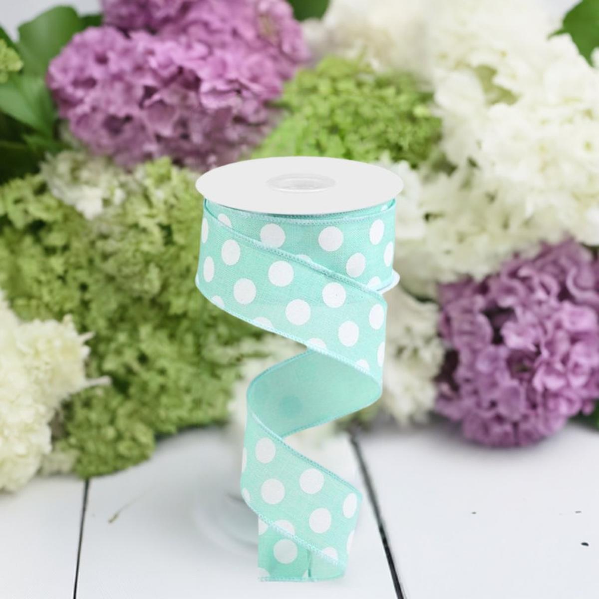 Shop For 1.5" Medium Polka Dot Ribbon: Mint Green (10 Yards) at Michelle's aDOORable Creations