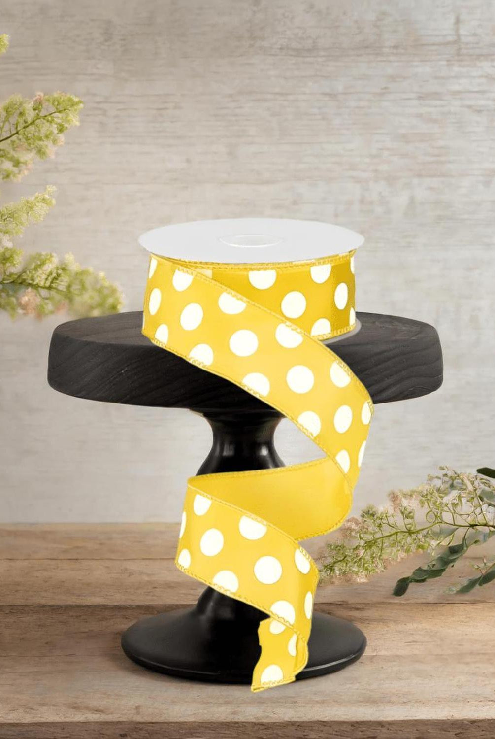 1.5" Medium Polka Dot Ribbon: Yellow/White (10 Yards)