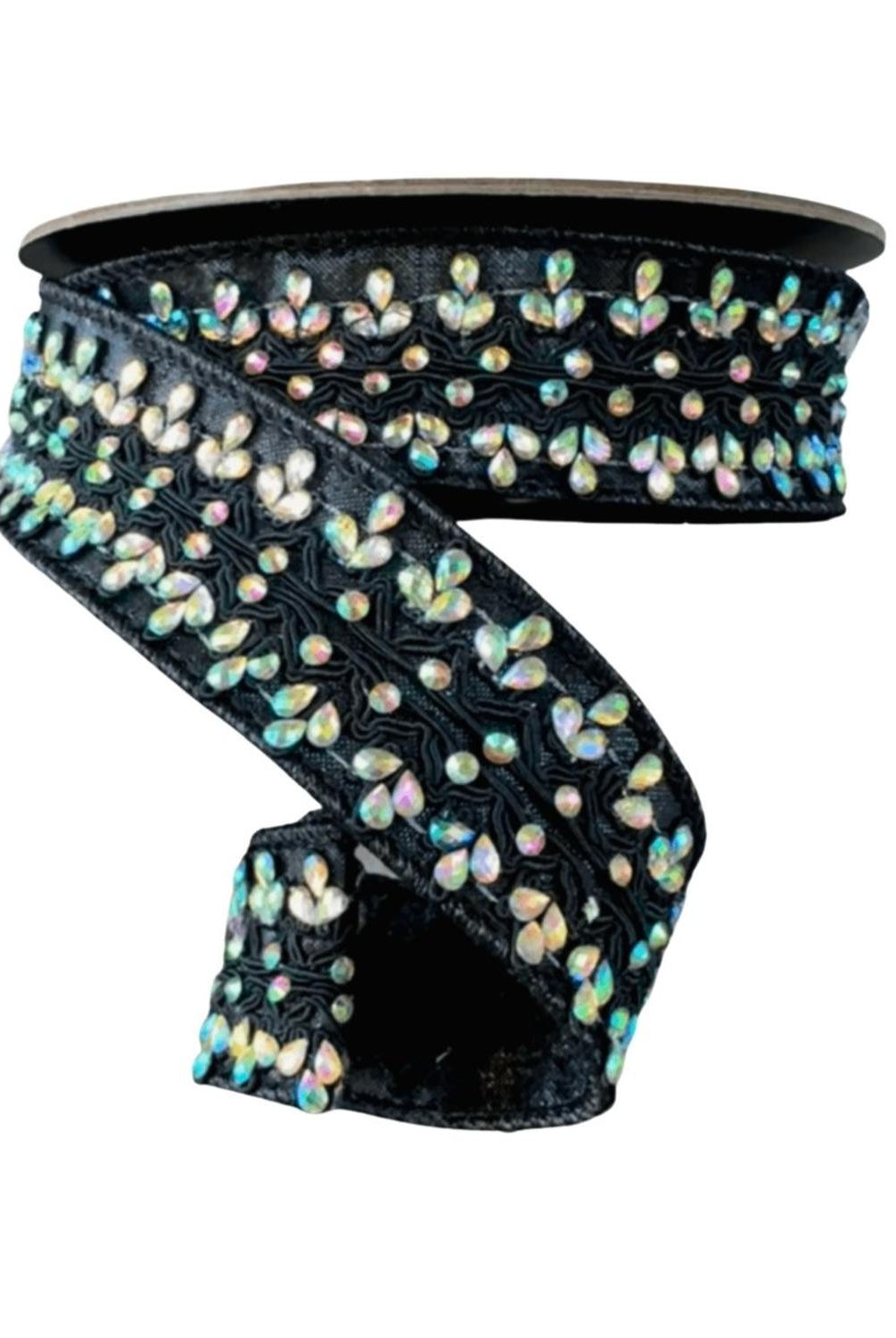 1.5" Metallic Dupion Iris Jewel Ribbon: Black (5 Yards)